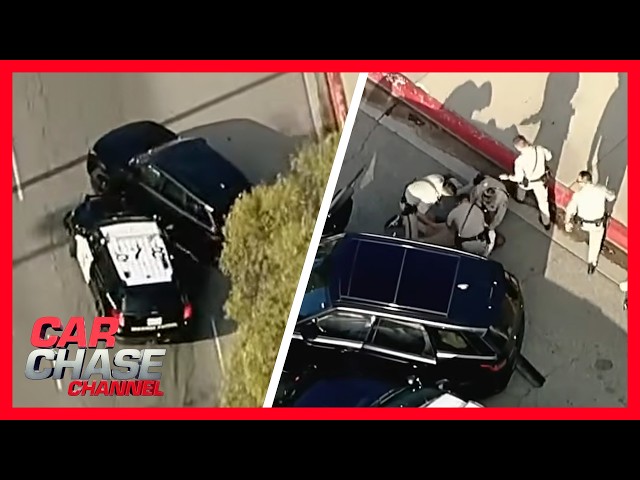 Reported murder suspect swerves and slides during police chase before CHP PIT takedown | REPLAY