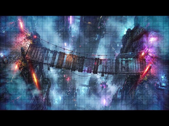 Cyberpunk Skybridge | Cyberpunk Modern Animated Battle Map | 1 Hour Seamless Loop | Grid