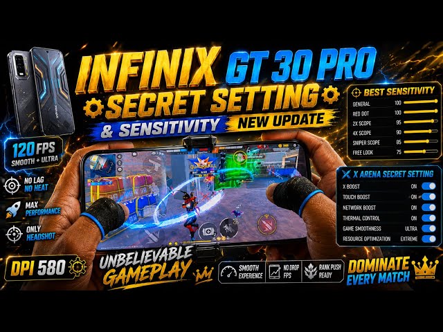 Infinix GT 30 Pro New Update 🔥 144Hz + Best Sensitivity || Headshot Settings ||Free Fire 