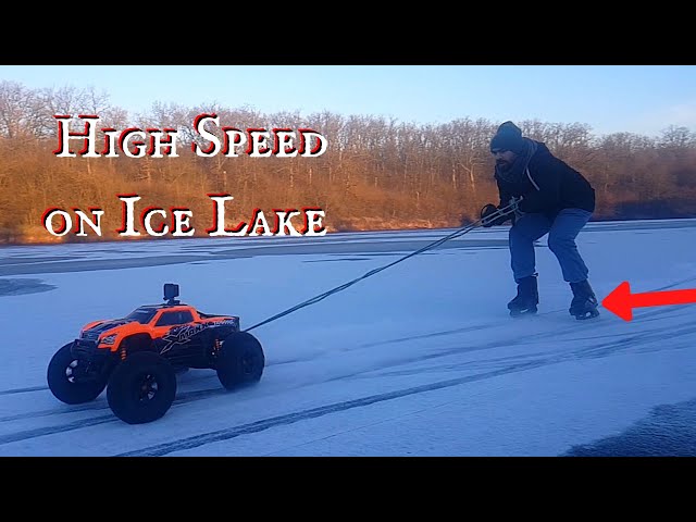 Traxxas Xmaxx 8S Pulling Man on Frozen Lake with Ice Skates - Traxxax X-maxx on Ice