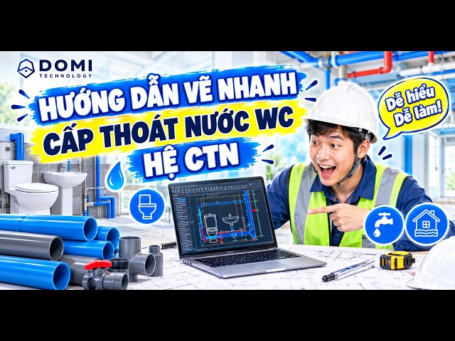 DOMI CAD HỆ CẤP THOÁT NƯỚC - HDSD VẼ HỆ CẤP THOÁT NƯỚC NHÀ VỆ SINH TỰ ĐỘNG TRÊN CAD - TRONG 5 PHÚT
