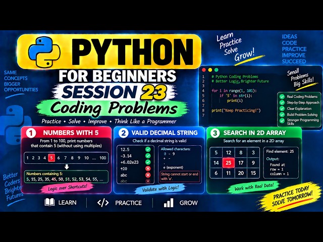 Python Session - 23 | Coding Problems | String Validation & 2D Array Search