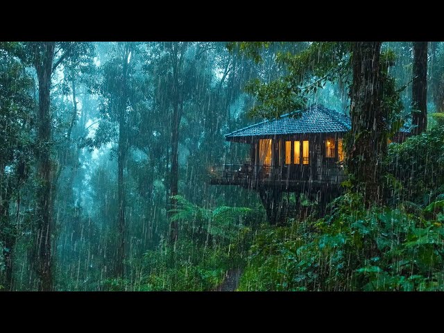 GOODBYE INSOMNIA in 3 Minutes - Relaxing Rain Sounds and Thunder in a Misty Forest