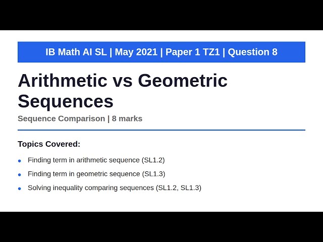 Arithmetic vs Geometric Sequences | IB Math AI SL | May 2021 Paper 1 TZ1 Q8