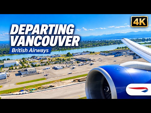 British Airways 777 Takeoff from Vancouver YVR | Runway 08R, Richmond & Delta Views 4K