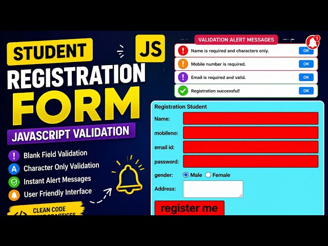 Javascript client side validation of student registration form 