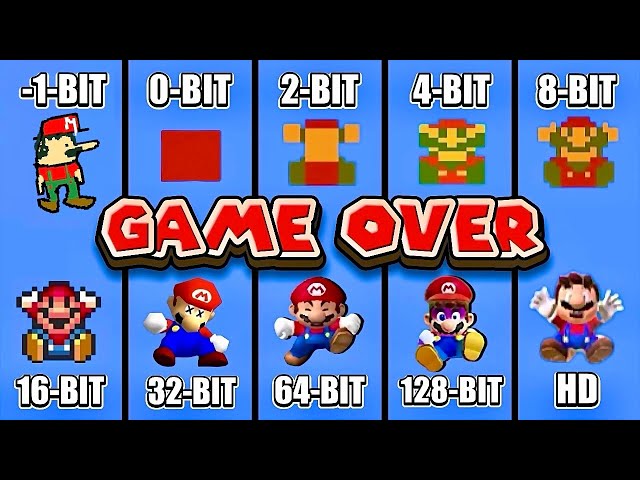 Super Mario Bros. GAME OVER -1-BIT vs 0-BIT vs 2-BIT vs 4-BIT vs 8-BIT vs 16-BIT vs 32-BIT vs 64-BIT