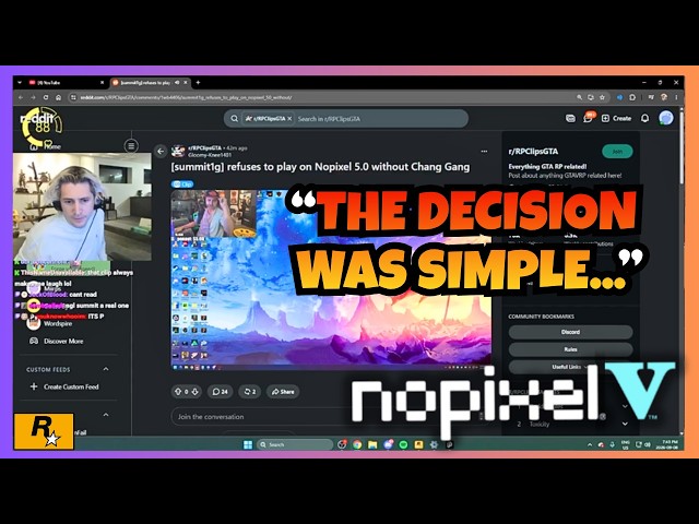 xQc Explains Why CG Didn't Get NoPixel V Invites After Listening to Summit1G I GTA RP