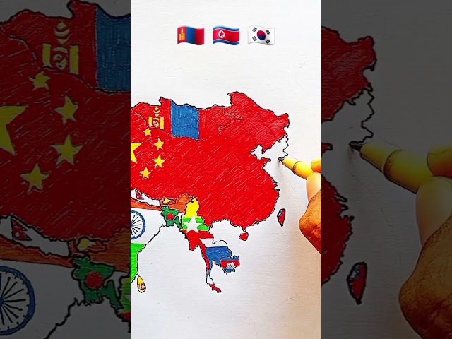 How to Draw Complete Flag Map of World 🌎 (pt.2) #world #map #drawing 