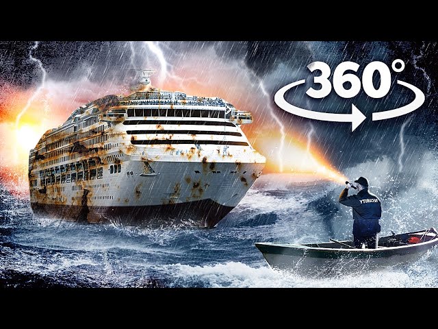 VR 360 Abandoned ZOMBIE Cruise Ship IN THUNDERSTORM -  SURVIVAL INSIDE 360 video horror