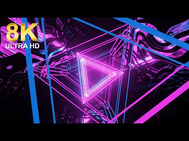 8K Neon Triangle Blue and Pink Futuristic Cyberpunk Tunnel Background with Glowing Lights VJ Loop