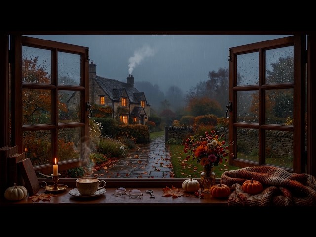Cozy Autumn Rain at an English Cottage 🍂 Gentle Rain on Window for Deep Sleep & Relaxation 4K 4Hours