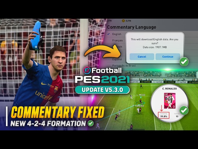 PES 2021 Mobile Offline Update v5.3.0 | English Commentary & Player Familiarity Fixed 🎙️🔥
