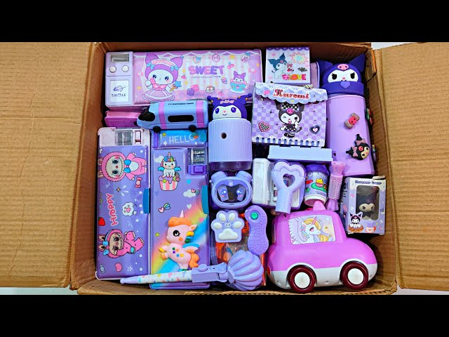 Unboxing Cute🥰 Purple Stationery 📚, Geometry, Pen, Coin bank, Eraser, Sharpener, Pouch, Table lamp