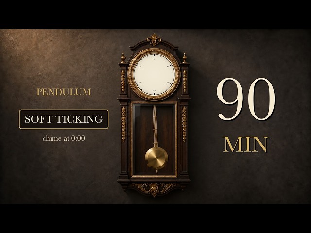90 Minute Timer 🕰 Pendulum Clock with Soft Ticking & Chime Alarm | 1.5 Hour Study Timer