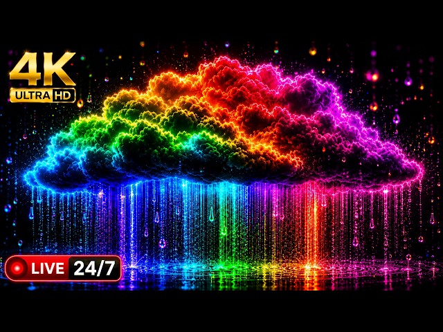 🌈 4K Rainbow Rain Cloud 🌧️ Satisfying Screensaver & Background Music | 24/7 LIVE