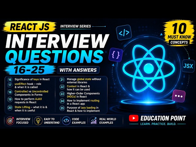 10 Important React JS Interview Questions | React Concepts Explained with Code | Q16–25