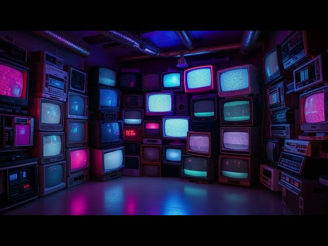 Retro CRT TV Wall Neon Glow Seamless Loop 4K No Copyright