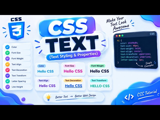 📝🎨 CSS TEXT | LIVE CLASS WITH PRACTICAL EXAMPLES | Complete CSS Text Tutorial for Beginners 🔴