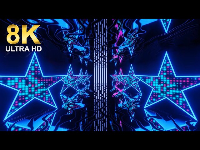 8K Abstract Neon Blue Star Tunnel with Glowing Halftone Patterns and Futuristic Cyber Vibe VJ Loop