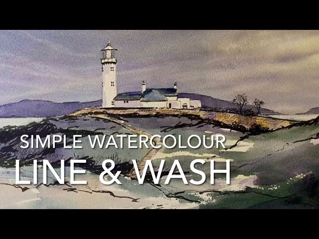 SIMPLE Loose Watercolour LINE & WASH Lighthouse, Watercolor Landscape PAINTING Techniques Tutorial