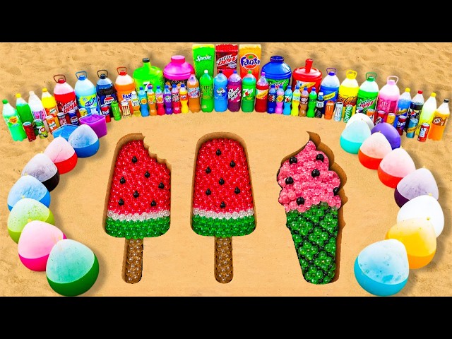 Experiment: Giant Watermelon ICE CREAM in the Cement pit, Orbeez & Balloons, Coca Cola vs Mentos