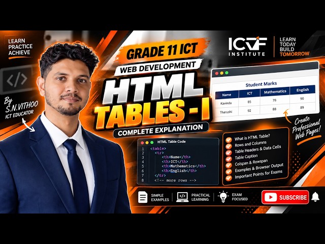 Web Development – HTML Tables I Explained | Grade 11 ICT | Web Designing Tutorial I sn vithoo