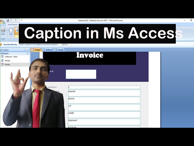How to caption in ms access in hindi and english