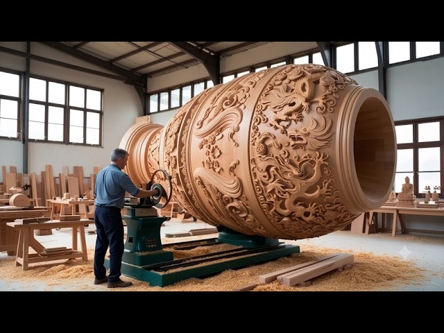 Amazing Wood Turning Process | Craftsman Creates Giant Wooden Pieces With Perfect Techniques