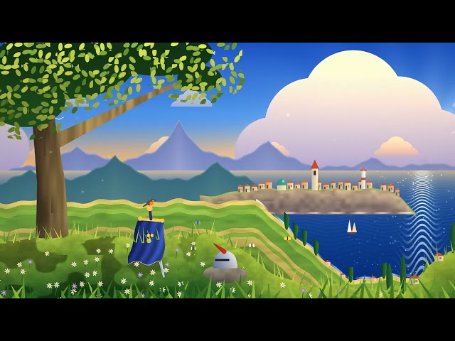 Golden hour hilltop sword seaside town 4k 15min  | 4K 60FPS Seamless Loop