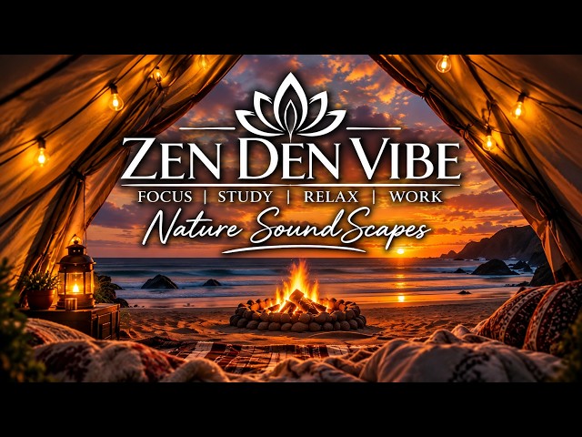 Oceanfront Campfire Escape  1 Hour Beach Waves & Crackling Fire for Focus, Study, Relax & Work
