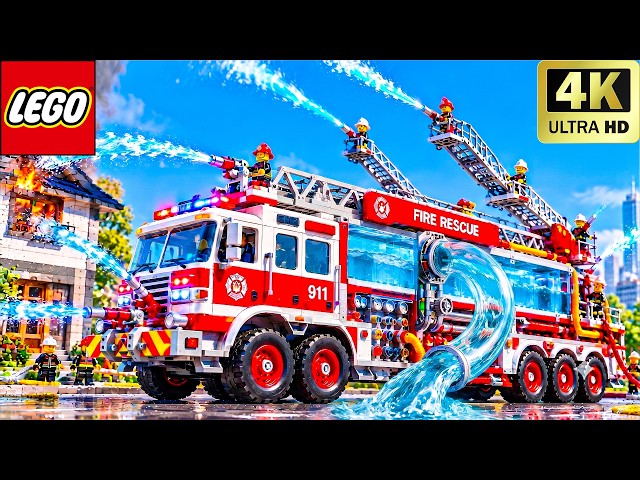 GIANT LEGO Technic Fire Truck Saves the City! | Lego Funny Experiment