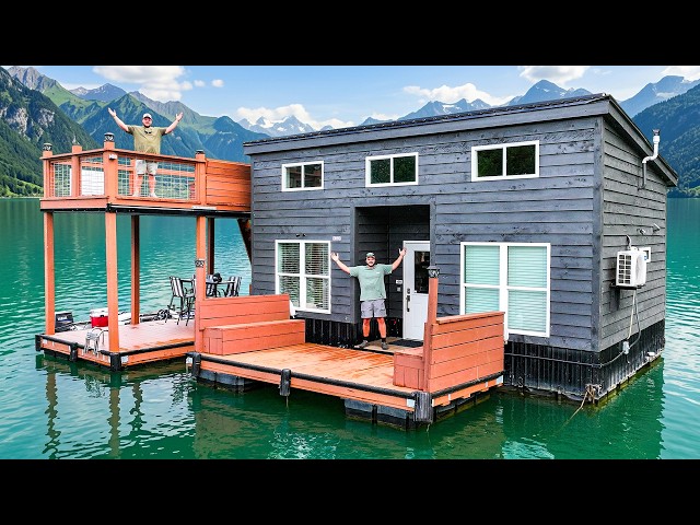 Camping On A Floating Tiny Home In A Mountain Lake! (3 days off grid in cabin)