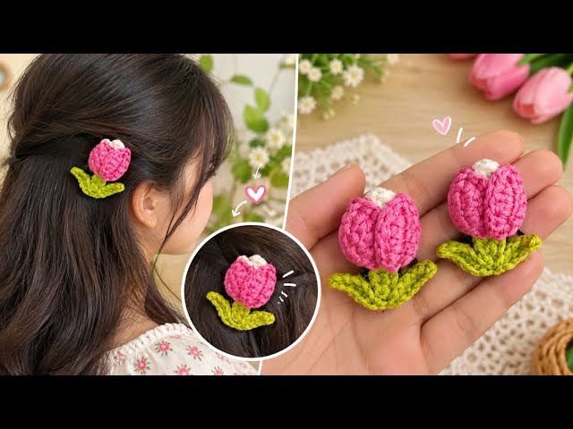 Easy Crochet Tulip Flower Hair Clip 🌷 | DIY Hair Clip Tutorial for Beginners