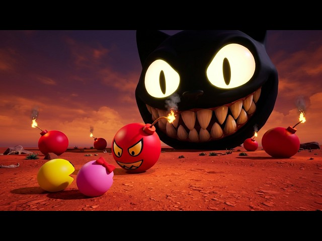 Pac-Man & Ms-Pacman : The Evil Cat’s Valley Bomb Trap !!
