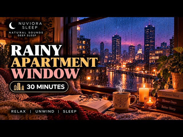 🌃 Rainy Apartment Window for Deep Sleep 🌧️ | 30 Minutes of Cozy City Rain White Noise | Relaxing