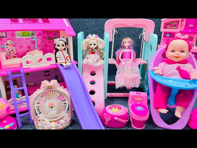 9 Minutes Satisfying with Unboxing Barbie Doll Pink House,Swing& Slide Set Review Toys｜ASMR