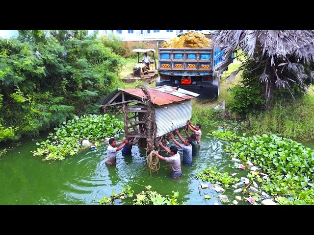 First Start Amazing PROJECT!! Landfill Delete Deep Fish Pond Use Strong Bulldozer & 5Ton Dump Truck.