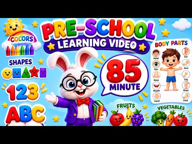 Preschool learning video | Baby learning first words | Toddler learning ABC, 123, colors, shapes etc