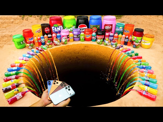 Experiment: iPhone 18 vs iPhone 17 vs Giant Fanta, Pepsi, Sprite, Coca Cola vs Mentos Underground
