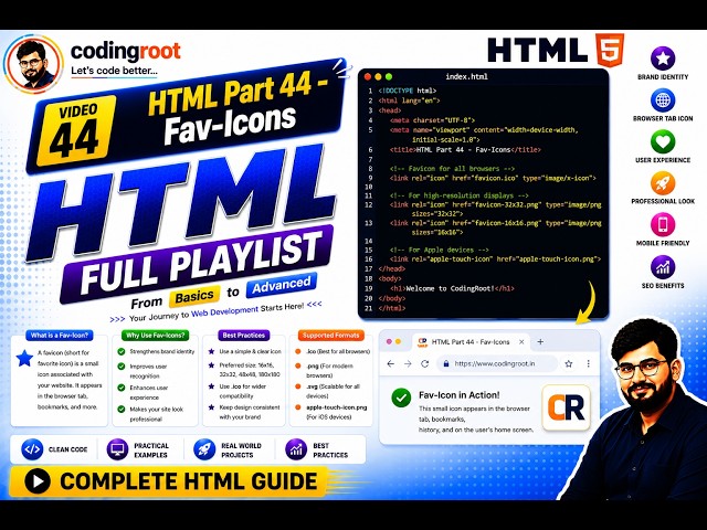 Complete HTML Tutorials for Beginners | Part 44 Fav-Icons in HTML| #html #codingroot Coding Root