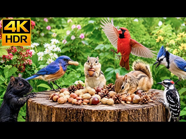 Peaceful Cat TV ✨ Colorful Birds Flying Over Garden Flowers 🐦 Relaxing Nature 4K