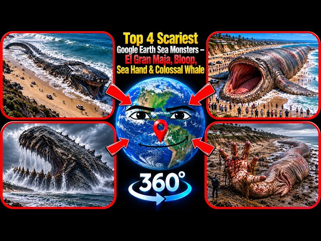 VR 360° - Top 4 Scariest Google Earth Sea Monsters – El Gran Maja, Bloop, Sea Hand & Colossal Whale