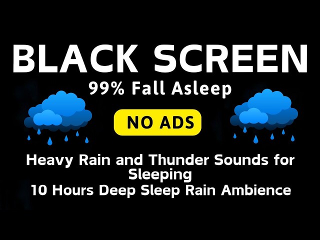 🔴 Heavy Rain and Thunder Sounds for Sleeping ☁️ Black Screen ☁️ Pure Relaxation Sounds ☁️ No Ads