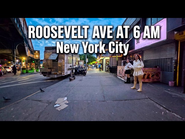 Roosevelt Avenue Early Morning Walk | Jackson Heights Queens NYC at Dawn [POV]