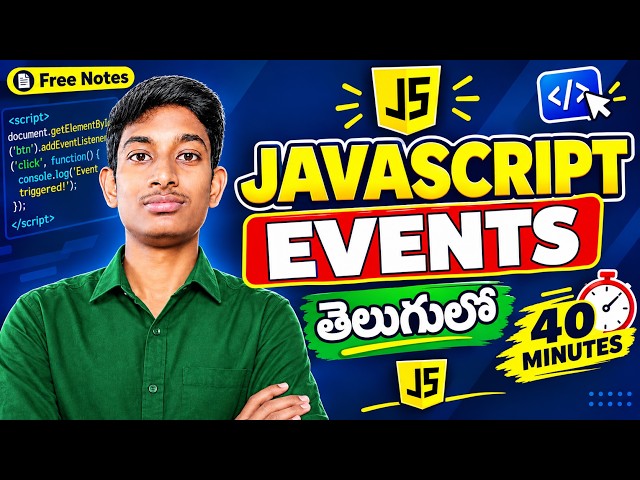 JavaScript Events in Telugu | onclick, addEventListener, Keyboard & Mouse Events | JavaScript