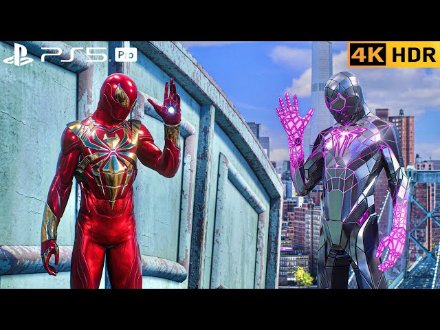 (PS5 PRO) Nanotech Miles Joins Iron-Spider to Fight Kraven Hunters | 4K HDR |