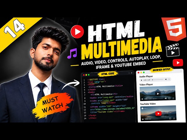 HTML Multimedia Tutorial | Audio, Video, iframe & YouTube Embed | Complete HTML Course | Codixo #14
