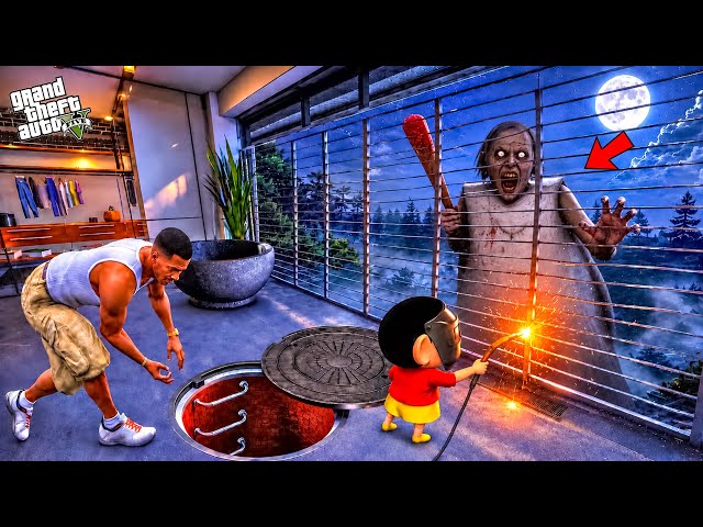 GTA V : Franklin & Shinchan Built a SECRET Bunker to Escape Granny! In GTA 5 Telugu
