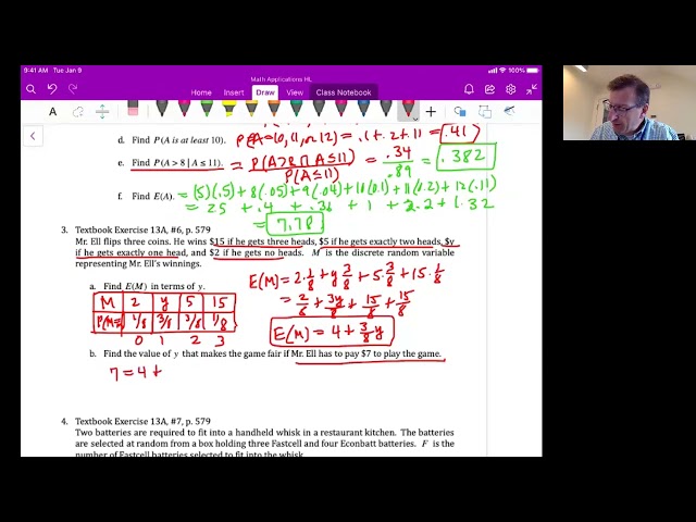 Math Apps HL Unit 15 Video 16: Modeling random behavior practice problems 1 - 5 (Chapter 13.1)